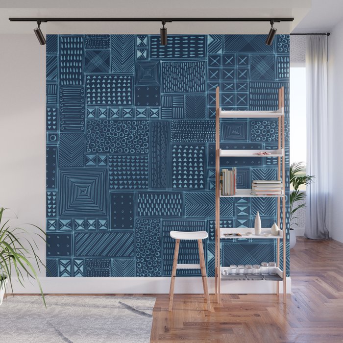 African Indigo Tribal Mud Cloth Wall Mural Gallery Image 1