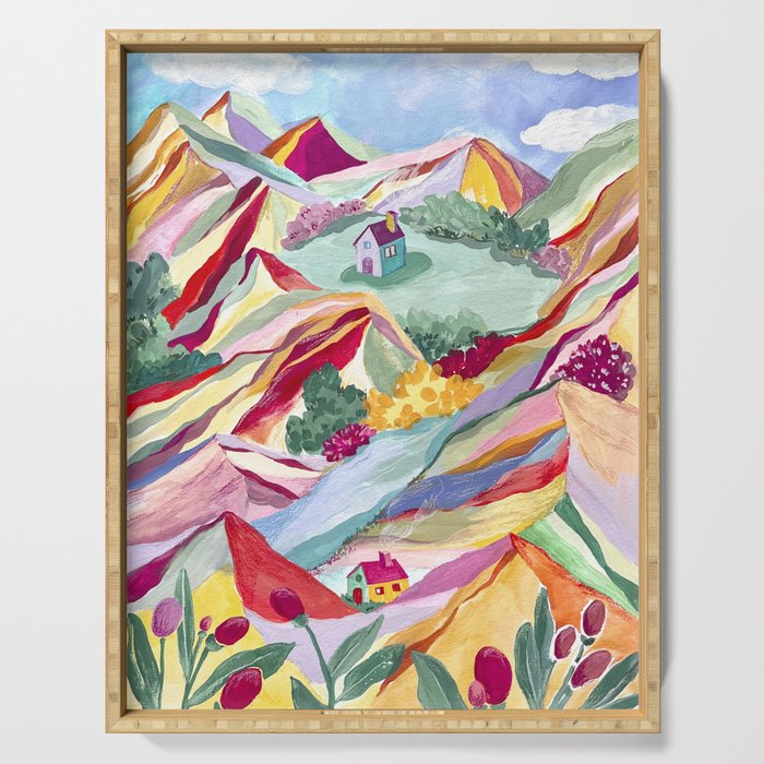 Gouache rainbow landscape Serving Tray Gallery Image 1