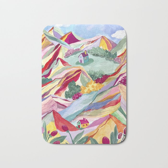 Gouache rainbow landscape Bath Mat Gallery Image 1
