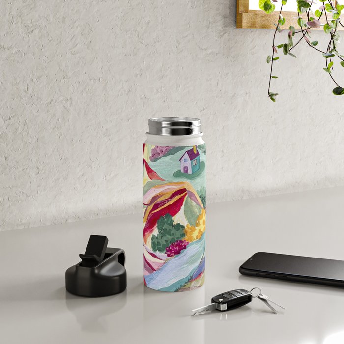 Gouache rainbow landscape Water Bottle Gallery Image 5