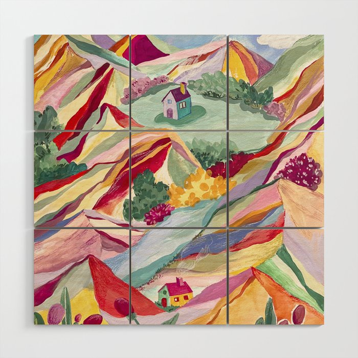 Gouache rainbow landscape Wood Wall Art Gallery Image 1
