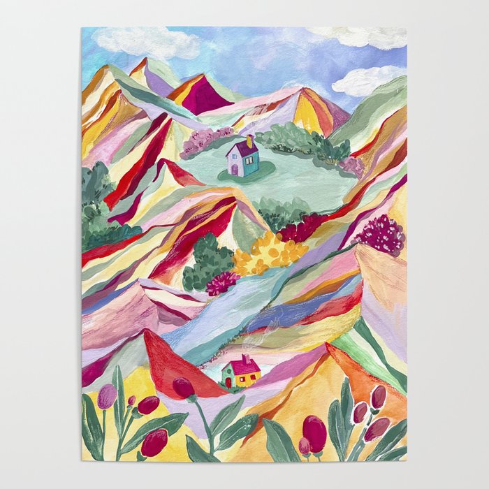 Gouache rainbow landscape Poster Gallery Image 4