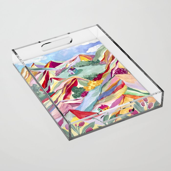Gouache rainbow landscape Acrylic Tray Gallery Image 1