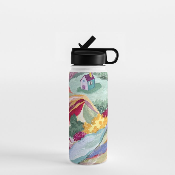 Gouache rainbow landscape Water Bottle Gallery Image 1
