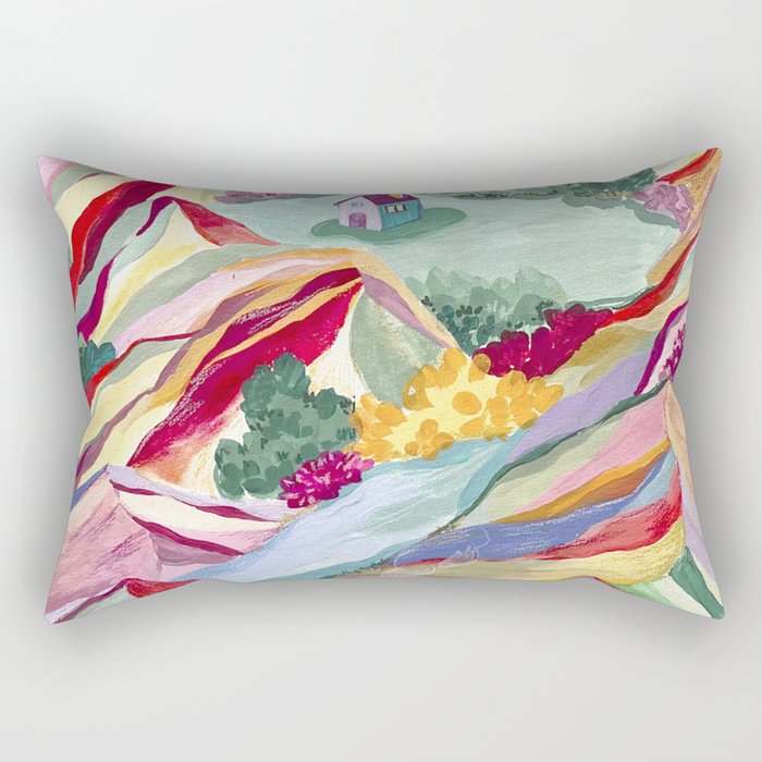 Gouache rainbow landscape Rectangular Pillow Gallery Image 2