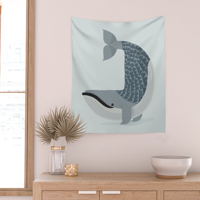 Whimsical Blue Whale Wall Tapestry Gallery Image 2
