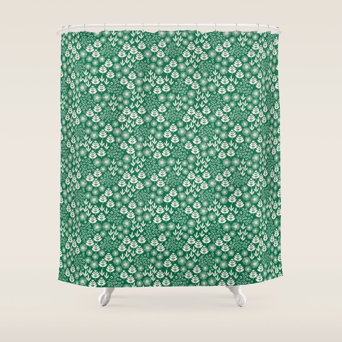 Retro Forest Flora Pattern Shower Curtain Gallery Image 1