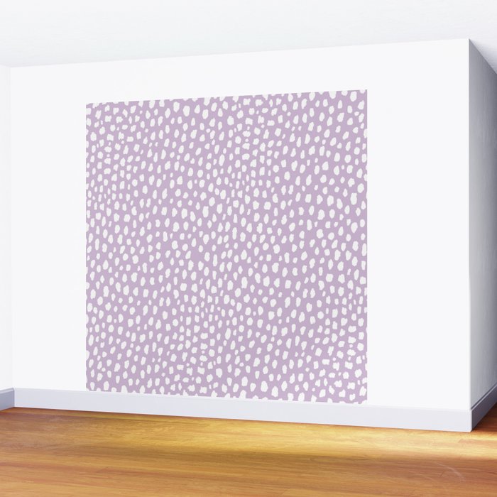 Handmade polka dot brush spots (white/lavender) Wall Mural Gallery Image 2