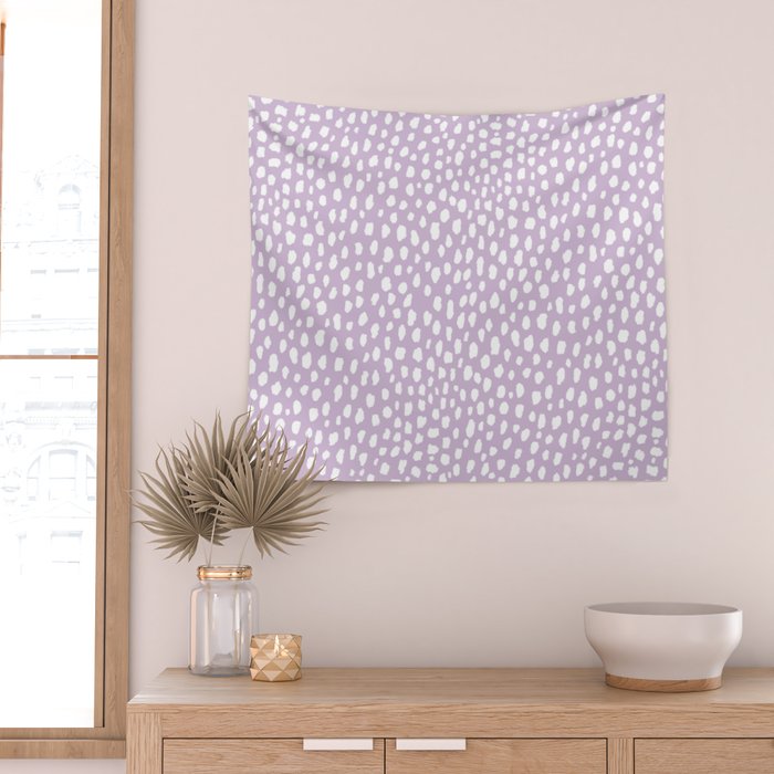 Handmade polka dot brush spots (white/lavender) Wall Tapestry Gallery Image 2