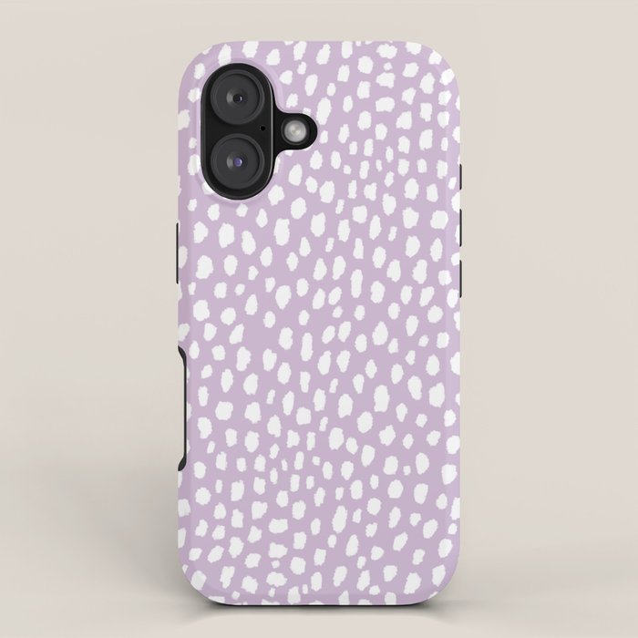 Handmade polka dot brush spots (white/lavender) iPhone Case Gallery Image 1