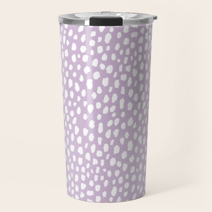 Handmade polka dot brush spots (white/lavender) Travel Mug Gallery Image 1
