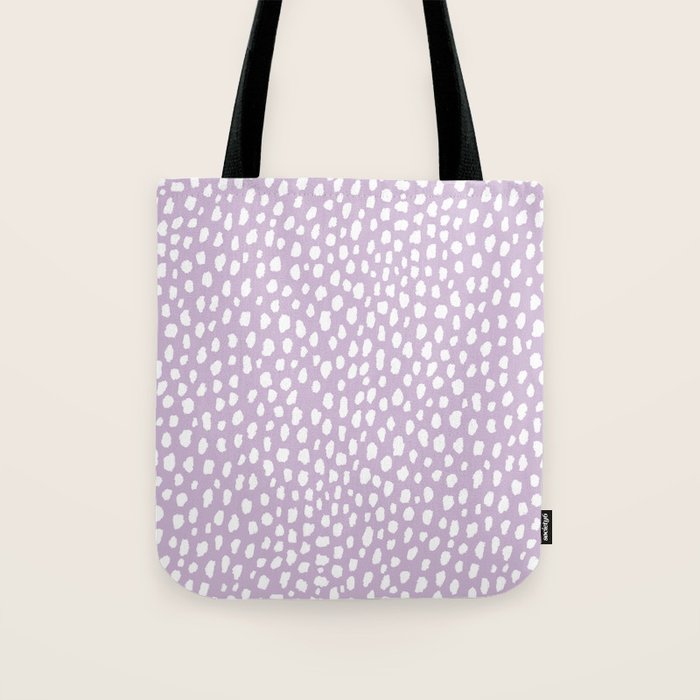 Handmade polka dot brush spots (white/lavender) Tote Bag Gallery Image 1