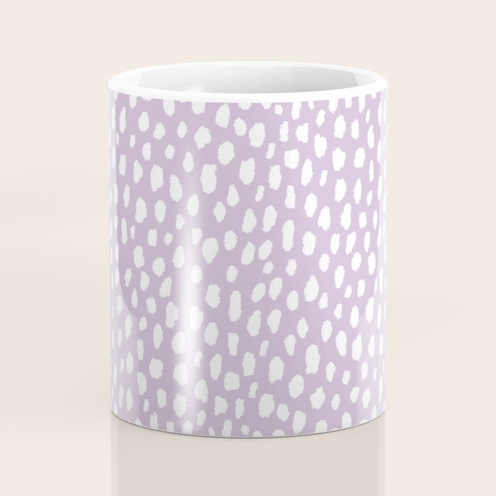 Handmade polka dot brush spots (white/lavender) Coffee Mug Gallery Image 4