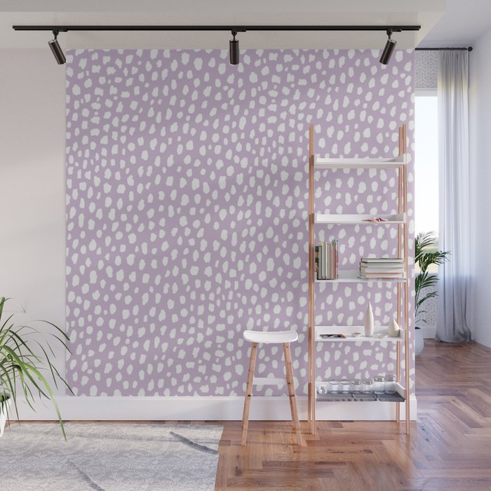 Handmade polka dot brush spots (white/lavender) Wall Mural Gallery Image 1