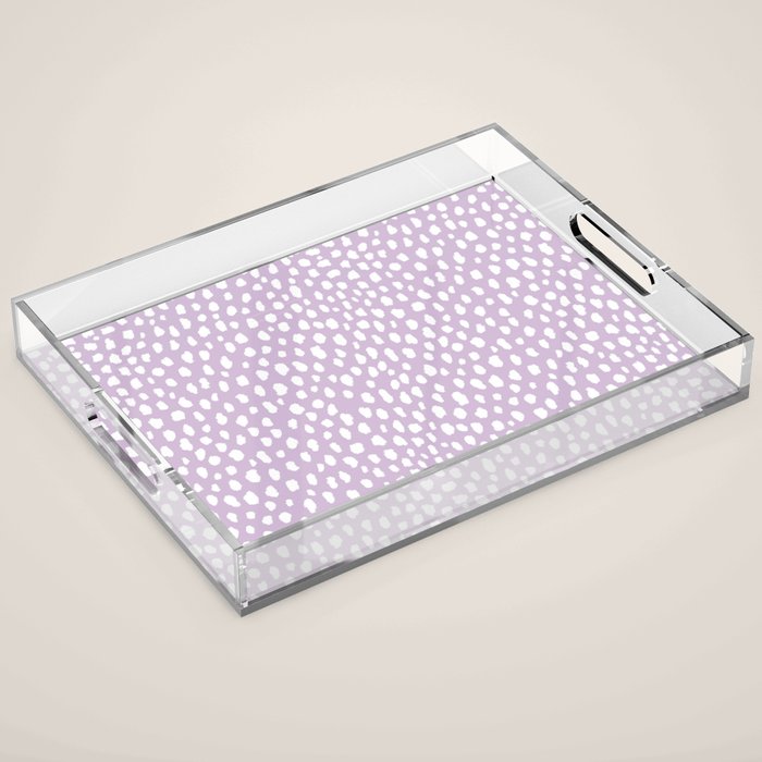Handmade polka dot brush spots (white/lavender) Acrylic Tray Gallery Image 1