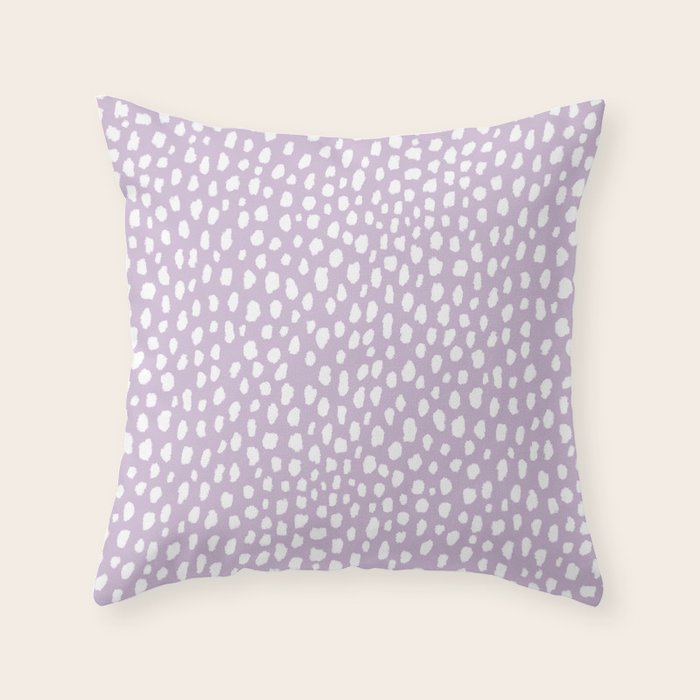 Handmade polka dot brush spots (white/lavender) Throw Pillow Gallery Image 6