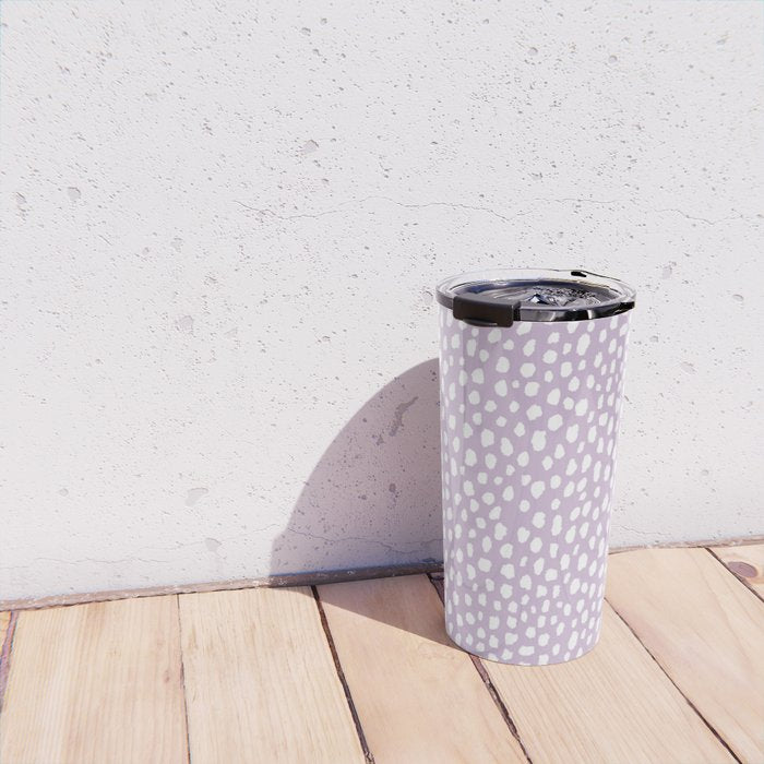 Handmade polka dot brush spots (white/lavender) Travel Mug Gallery Image 4