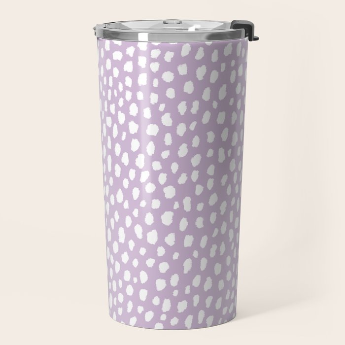 Handmade polka dot brush spots (white/lavender) Travel Mug Gallery Image 2
