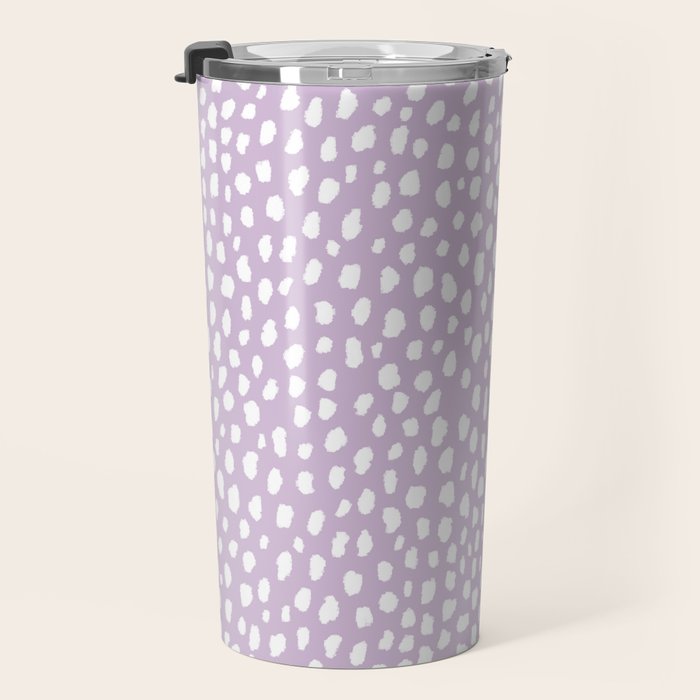 Handmade polka dot brush spots (white/lavender) Travel Mug Gallery Image 3