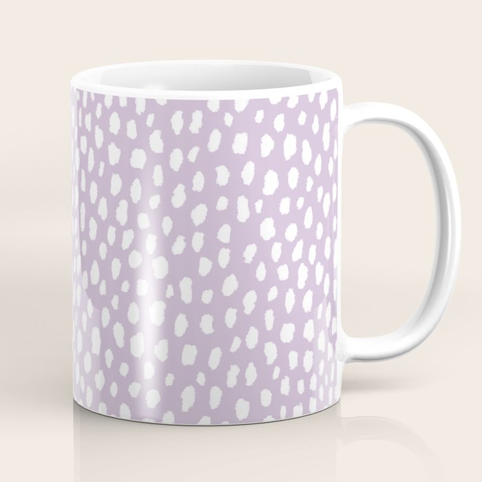 Handmade polka dot brush spots (white/lavender) Coffee Mug Gallery Image 1