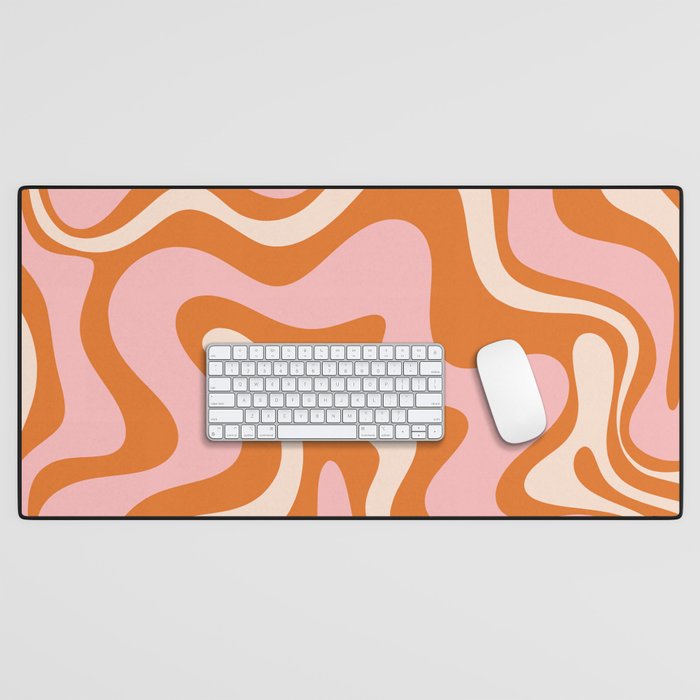 Liquid Swirl Retro Abstract Pattern in Orange Pink Cream Desk Mat Gallery Image 1