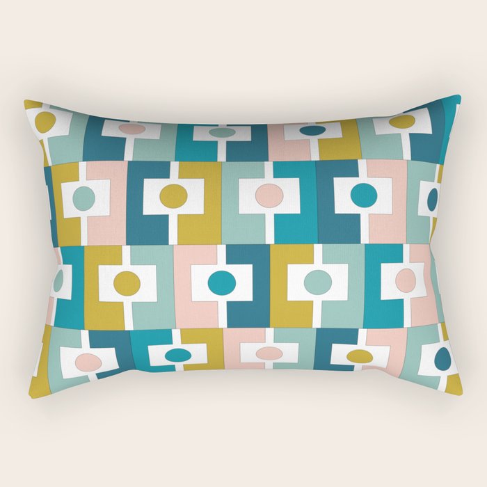 Mid Century Modern Rektangel Geometric Pattern Blue Mustard Blush White Rectangular Pillow Gallery Image 2