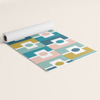 Mid Century Modern Rektangel Geometric Pattern Blue Mustard Blush White Yoga Mat Gallery Image 2