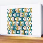 Mid Century Modern Rektangel Geometric Pattern Blue Mustard Blush White Wall Mural Gallery Image 2