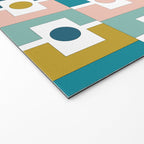 Mid Century Modern Rektangel Geometric Pattern Blue Mustard Blush White Welcome Mat Gallery Image 2