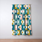 Mid Century Modern Rektangel Geometric Pattern Blue Mustard Blush White Window Curtain Gallery Image 3