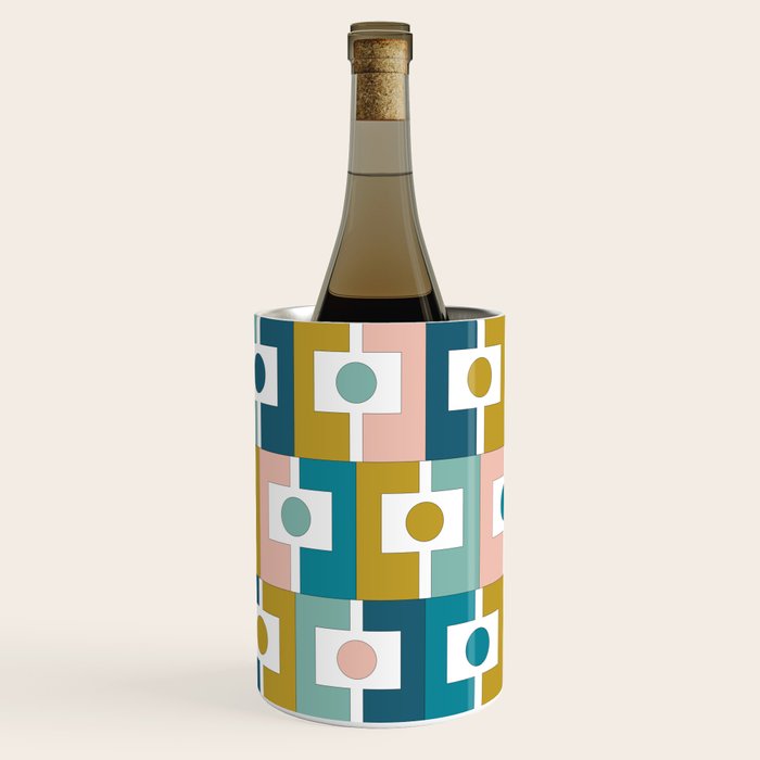 Mid Century Modern Rektangel Geometric Pattern Blue Mustard Blush White Wine Chiller Gallery Image 2