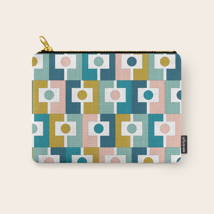 Mid Century Modern Rektangel Geometric Pattern Blue Mustard Blush White Carry All Pouch Gallery Image 1