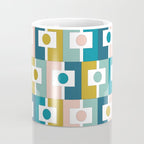 Mid Century Modern Rektangel Geometric Pattern Blue Mustard Blush White Coffee Mug Gallery Image 4