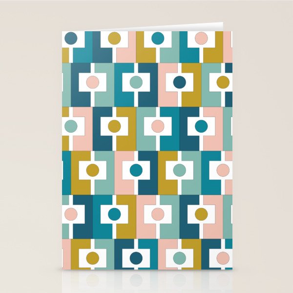 Mid Century Modern Rektangel Geometric Pattern Blue Mustard Blush White Stationery Card Gallery Image 2