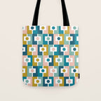 Mid Century Modern Rektangel Geometric Pattern Blue Mustard Blush White Tote Bag Gallery Image 1