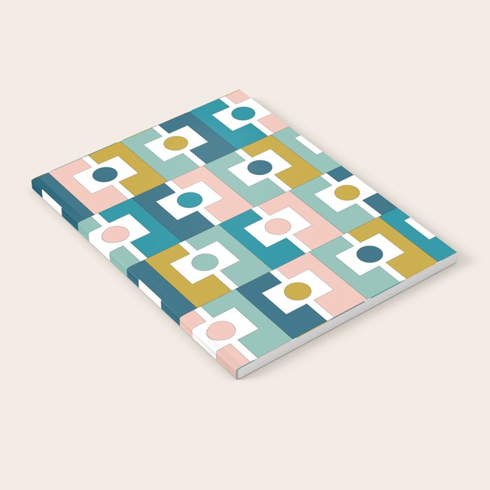 Mid Century Modern Rektangel Geometric Pattern Blue Mustard Blush White Notebook Gallery Image 2
