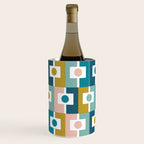 Mid Century Modern Rektangel Geometric Pattern Blue Mustard Blush White Wine Chiller Gallery Image 1