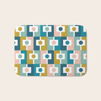 Mid Century Modern Rektangel Geometric Pattern Blue Mustard Blush White Bath Mat Gallery Image 1