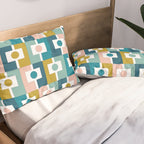 Mid Century Modern Rektangel Geometric Pattern Blue Mustard Blush White Pillow Sham Gallery Image 2