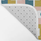 Mid Century Modern Rektangel Geometric Pattern Blue Mustard Blush White Bath Mat Gallery Image 2