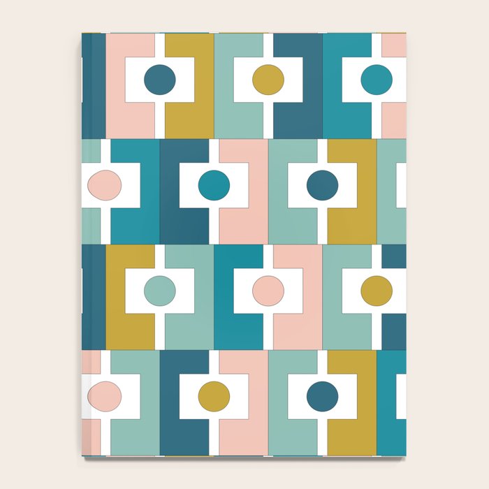 Mid Century Modern Rektangel Geometric Pattern Blue Mustard Blush White Notebook Gallery Image 4
