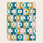 Mid Century Modern Rektangel Geometric Pattern Blue Mustard Blush White Poster Gallery Image 4