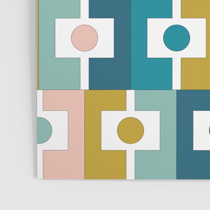 Mid Century Modern Rektangel Geometric Pattern Blue Mustard Blush White Poster Gallery Image 3