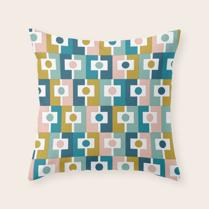 Mid Century Modern Rektangel Geometric Pattern Blue Mustard Blush White Throw Pillow Gallery Image 6
