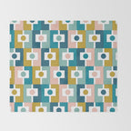 Mid Century Modern Rektangel Geometric Pattern Blue Mustard Blush White Throw Blanket Gallery Image 2