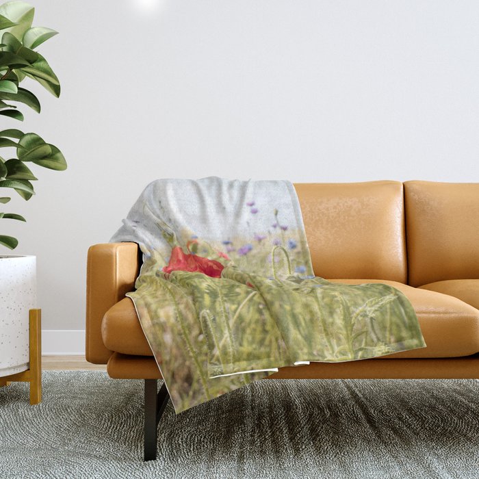 Wildflower Field | Poppy Flower in a Garden in Holland Art Print | Floral Summer Photography Throw Blanket Gallery Image 1