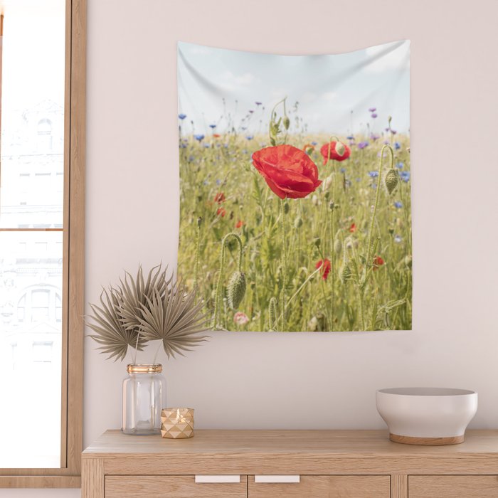 Wildflower Field | Poppy Flower in a Garden in Holland Art Print | Floral Summer Photography Wall Tapestry Gallery Image 2