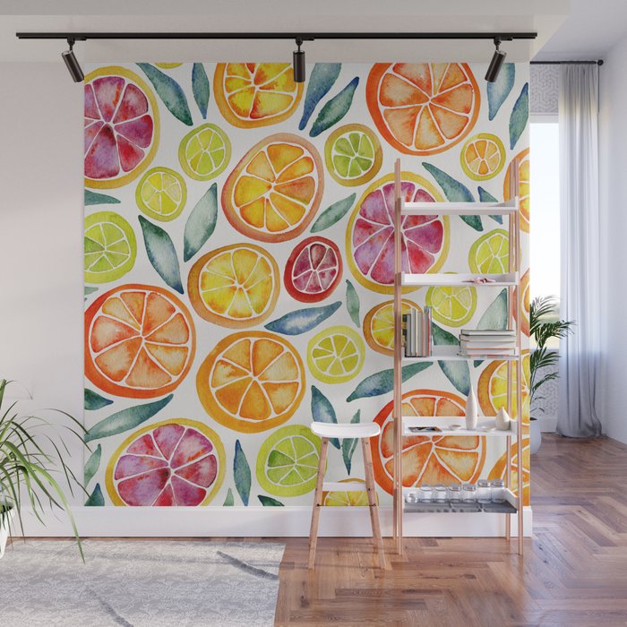 Sliced Citrus Watercolor Wall Mural Gallery Image 1