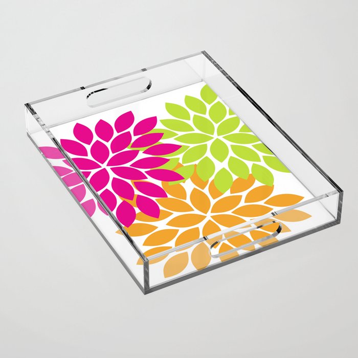 Bold Colorful Hot Pink Lime Orange Dahlia Flower Burst Petals Acrylic Tray Gallery Image 1