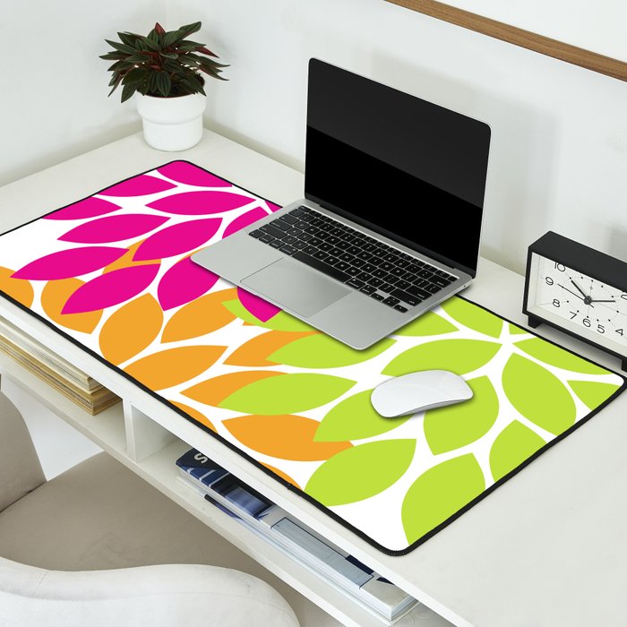 Bold Colorful Hot Pink Lime Orange Dahlia Flower Burst Petals Desk Mat Gallery Image 2